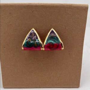 Vintage Gold and Multicolor Triangle Earrings